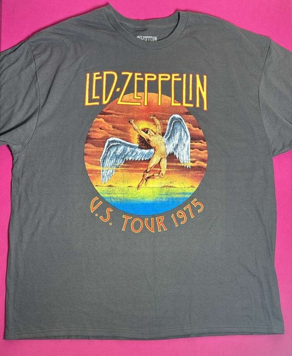 Led Zeppelin U.S. Tour 1975 Graphic T‑Shirt – Gray Cotton Size 2XL